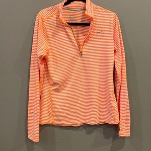 Nike running long sleeve orange and white stripe M